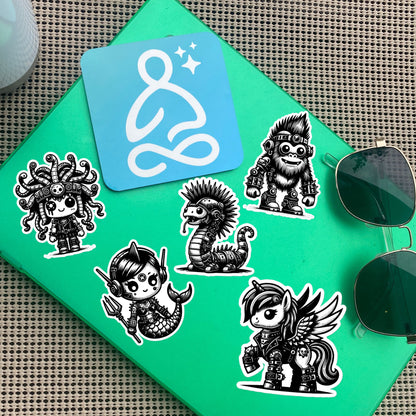 Gothic Grunge Punkrock Cryptid Vinyl Sticker Sheet Sasquatch Lock Ness Medusa Mermaid Unicorn Sticker Pack