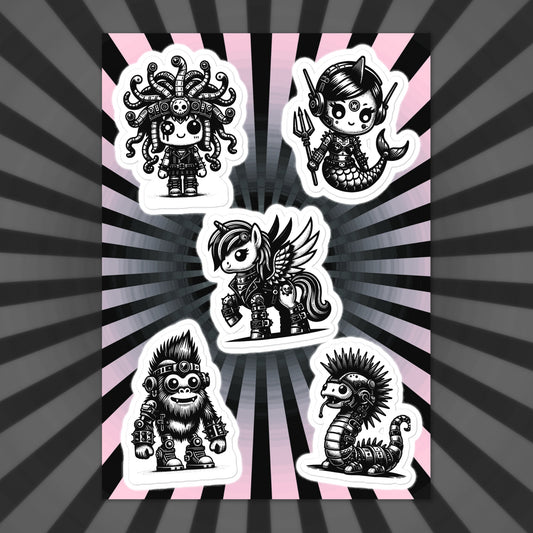 Gothic Grunge Punkrock Cryptid Vinyl Sticker Sheet Sasquatch Lock Ness Medusa Mermaid Unicorn Sticker Pack