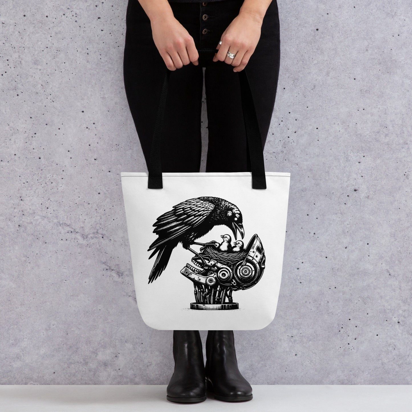 White Pastel Goth Grunge Punk Raven Rewire Robot Tote Bag Animal vs Tech Gothic DreamSage Tote Bag