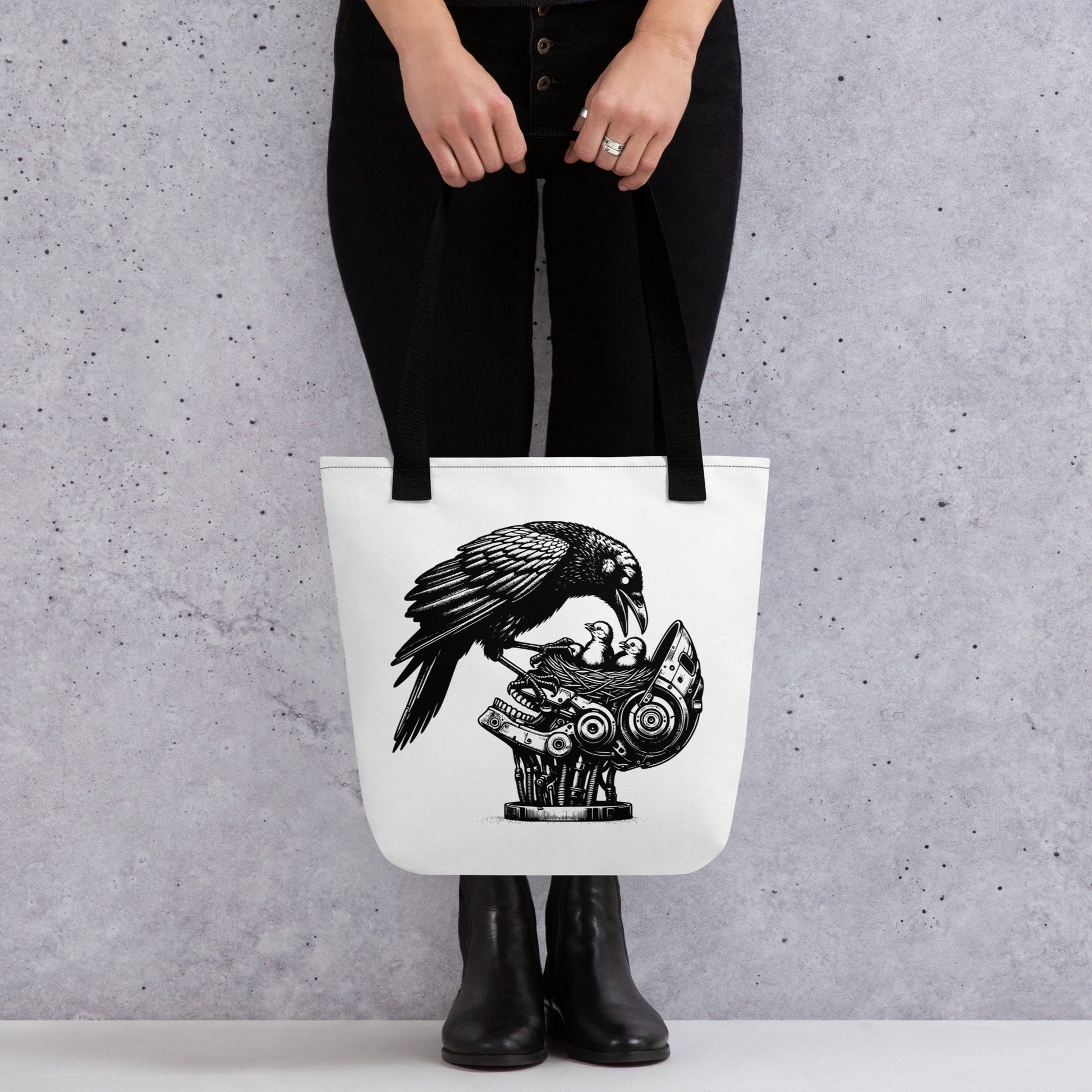 White Pastel Goth Grunge Punk Raven Rewire Robot Tote Bag Animal vs Tech Gothic DreamSage Tote Bag