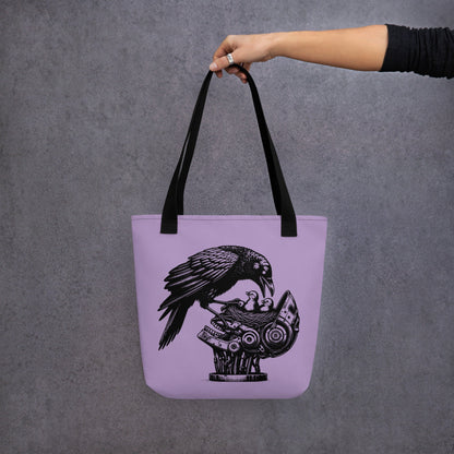 Purple & Black Pastel Goth Grunge Punk Raven Nest Robot Tote Bag Animal vs Tech Gothic DreamSage Tote Bag