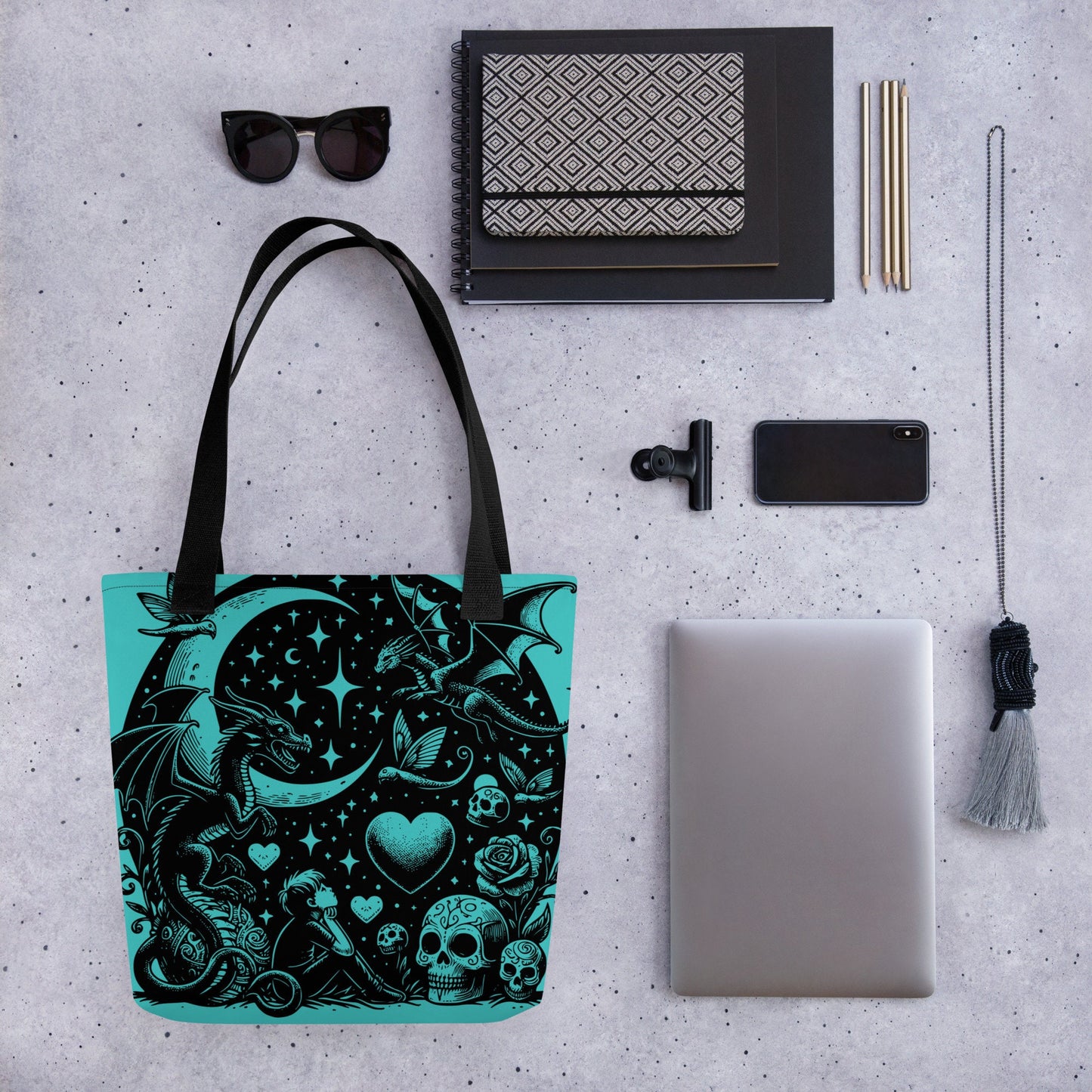 AQUA Gothic Grunge Pastel Goth Moon Gazer Tote Bag, Ventcore Darkcore Weird Stuff Dark Aesthetic Tote Bag