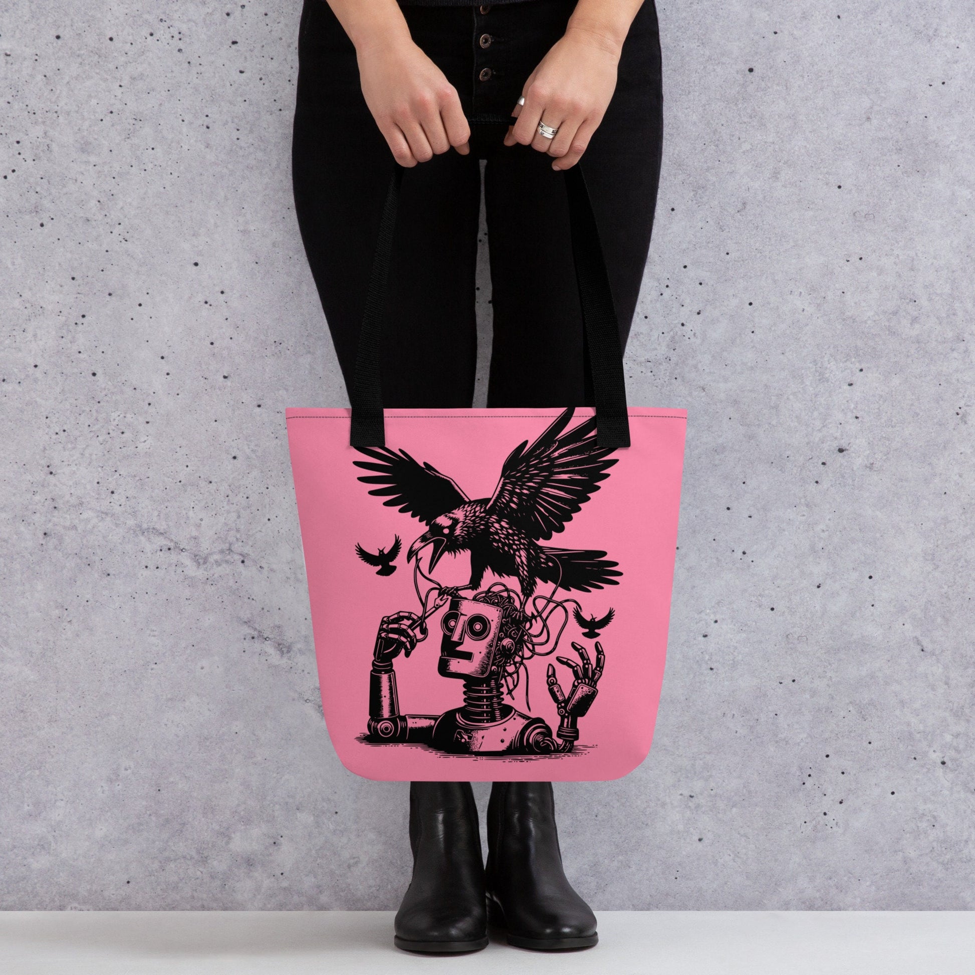 PINK Pastel Goth Grunge Punk Ravens Against The Machine Robot Tote Bag Animal vs Tech Gothic DreamSage Tote Bag
