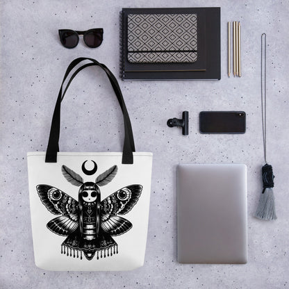 WHITE Gothic Grunge Pastel Goth Luna Moth Tote Bag, Dreamcore Ventcore Darkcore Weird Stuff Dark Aesthetic Tote Bag