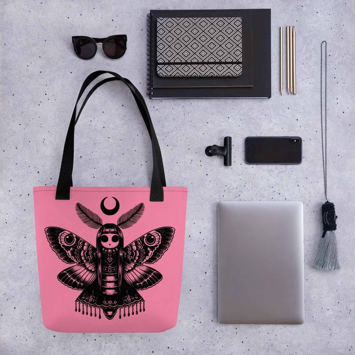 PINK Gothic Grunge Pastel Goth Luna Moth Tote Bag, Dreamcore Ventcore Darkcore Weird Stuff Dark Aesthetic Tote Bag
