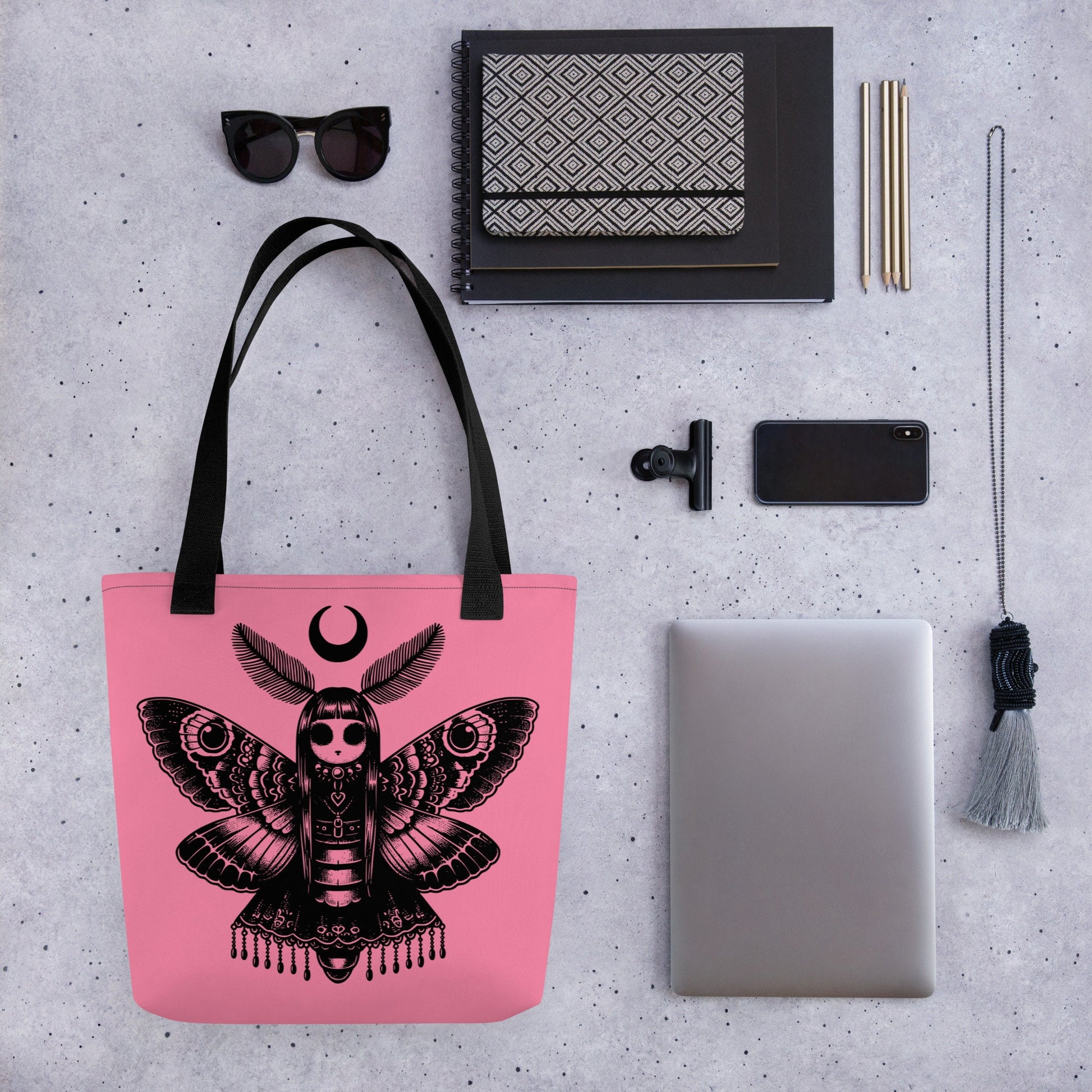 PINK Gothic Grunge Pastel Goth Luna Moth Tote Bag, Dreamcore Ventcore Darkcore Weird Stuff Dark Aesthetic Tote Bag