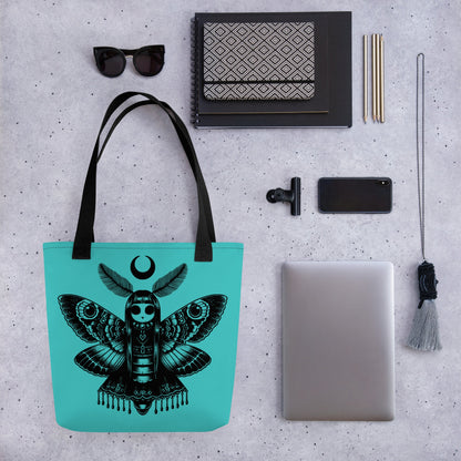 AQUA Gothic Grunge Pastel Goth Luna Moth Tote Bag, Dreamcore Ventcore Darkcore Weird Stuff Dark Aesthetic Tote Bag