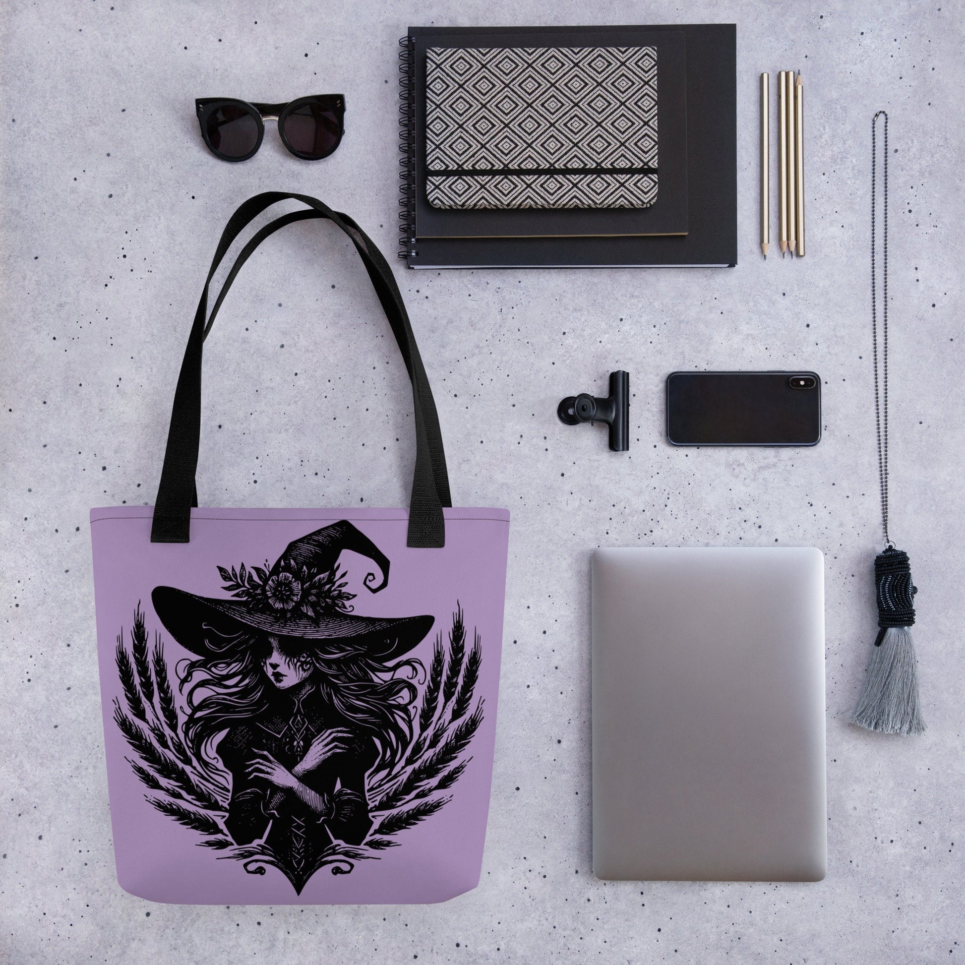 PURPLE Gothic Grunge Pastel Goth Wheat Witch Tote Bag, Ventcore Darkcore Weird Stuff Dark Aesthetic Halloween Tote Bag