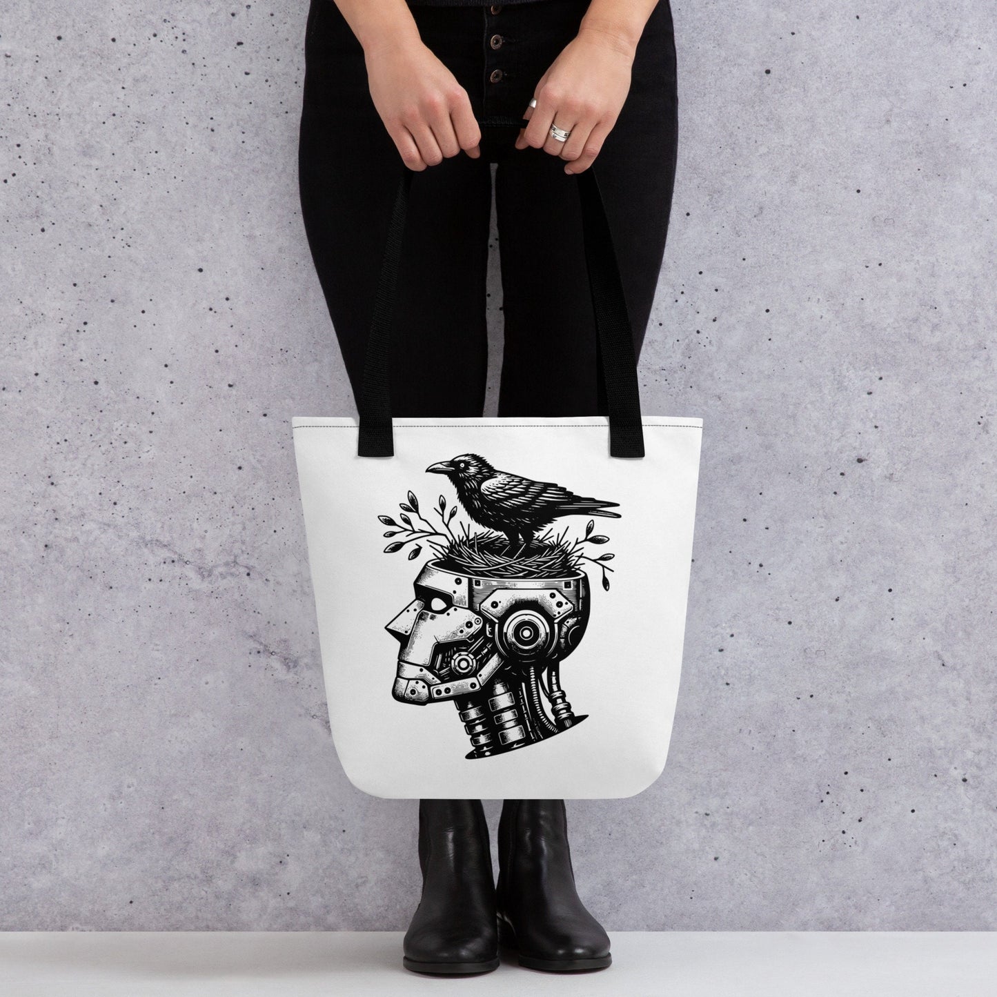 WHITE Gothic Pastel Goth Grunge Punk Raven Nest in Robot Tote Bag CoExist DreamSage Tote Bag