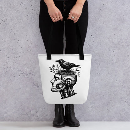 WHITE Gothic Pastel Goth Grunge Punk Raven Nest in Robot Tote Bag CoExist DreamSage Tote Bag