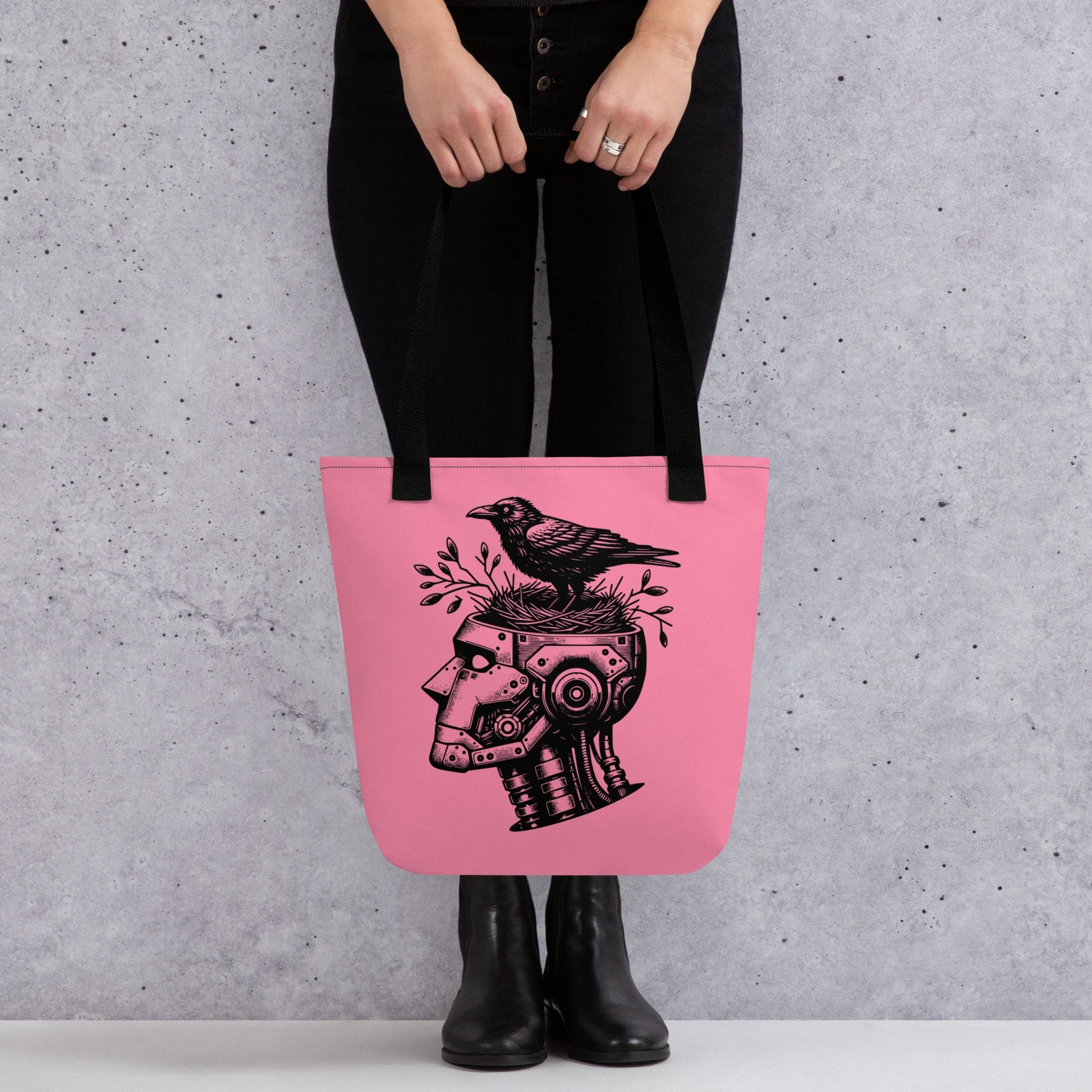 PINK Gothic Pastel Goth Grunge Punk Raven Nest in Robot Tote Bag CoExist DreamSage Tote Bag