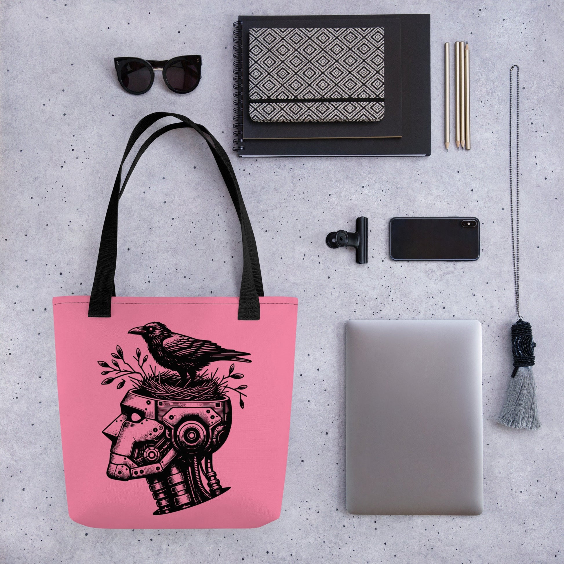 PINK Gothic Pastel Goth Grunge Punk Raven Nest in Robot Tote Bag CoExist DreamSage Tote Bag