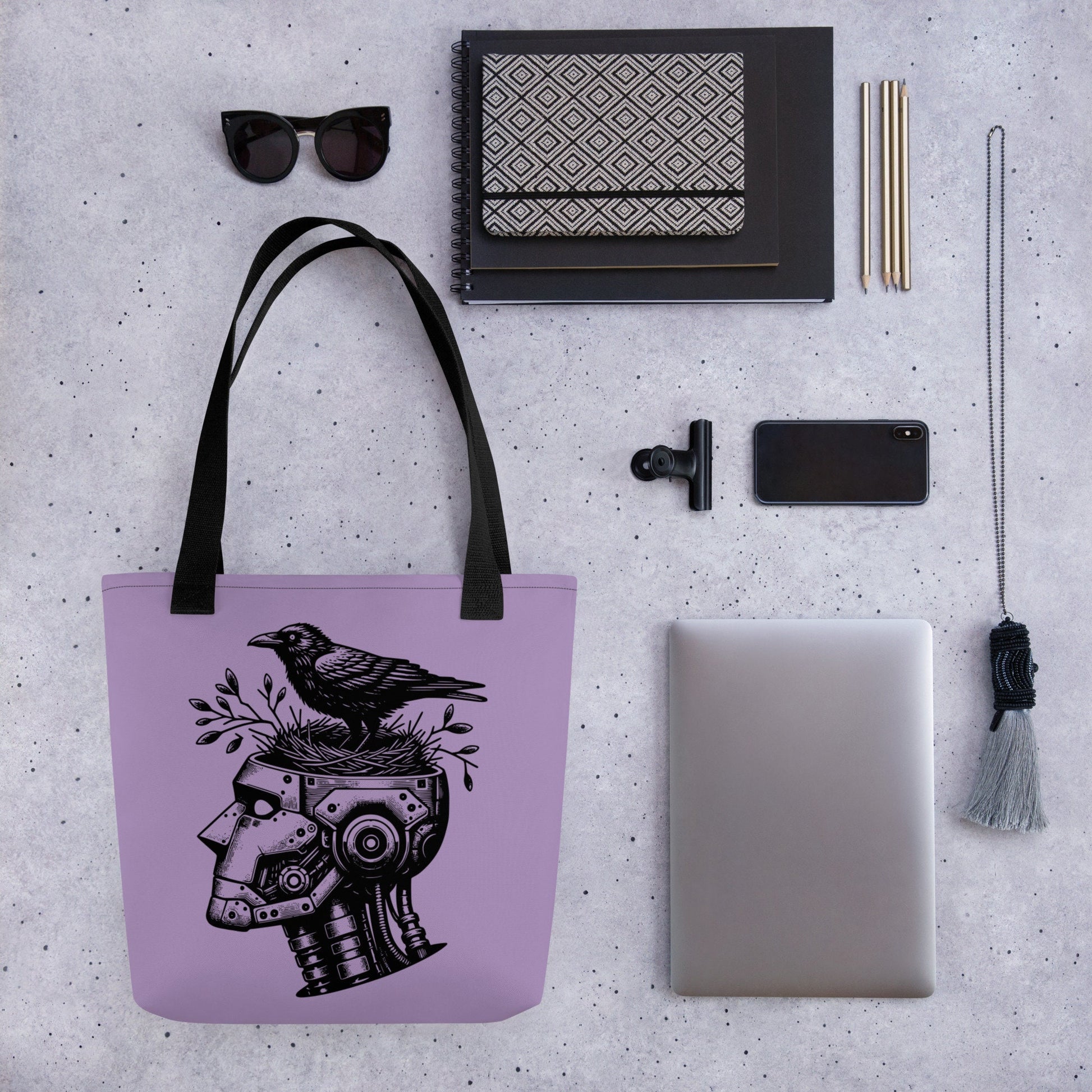 PURPLE Gothic Pastel Goth Grunge Punk Raven Nest in Robot Tote Bag CoExist DreamSage Tote Bag