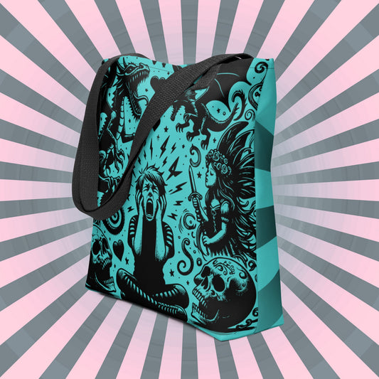 AQUA Gothic Grunge Pastel Goth Outcry Tote Bag, Dreamcore Ventcore Darkcore Weird Stuff Dark Aesthetic Tote Bag