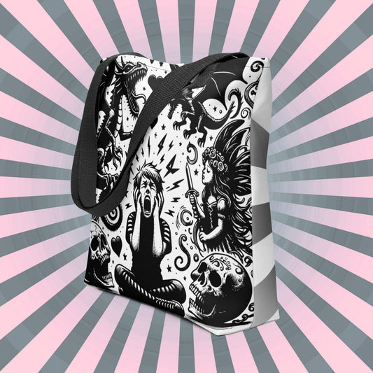 WHITE Gothic Grunge Pastel Goth Outcry Tote Bag, Dreamcore Ventcore Darkcore Weird Stuff Dark Aesthetic Tote Bag