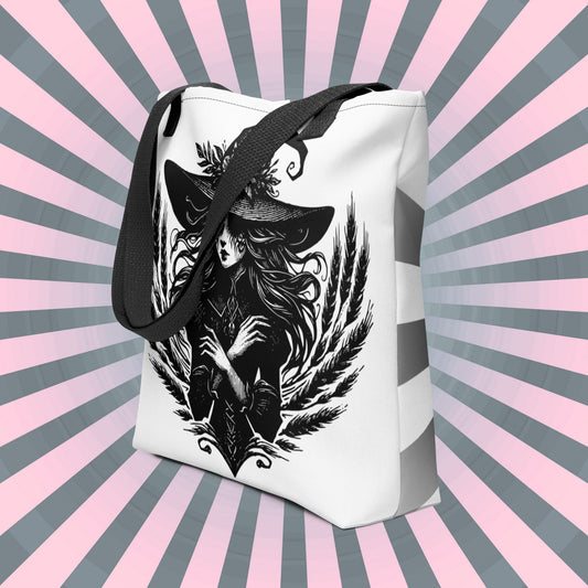 WHITE Gothic Grunge Pastel Goth Wheat Witch Tote Bag, Ventcore Darkcore Weird Stuff Dark Aesthetic Halloween Tote Bag