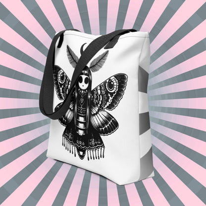 WHITE Gothic Grunge Pastel Goth Luna Moth Tote Bag, Dreamcore Ventcore Darkcore Weird Stuff Dark Aesthetic Tote Bag
