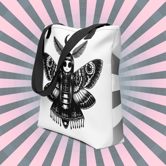 WHITE Gothic Grunge Pastel Goth Luna Moth Tote Bag, Dreamcore Ventcore Darkcore Weird Stuff Dark Aesthetic Tote Bag