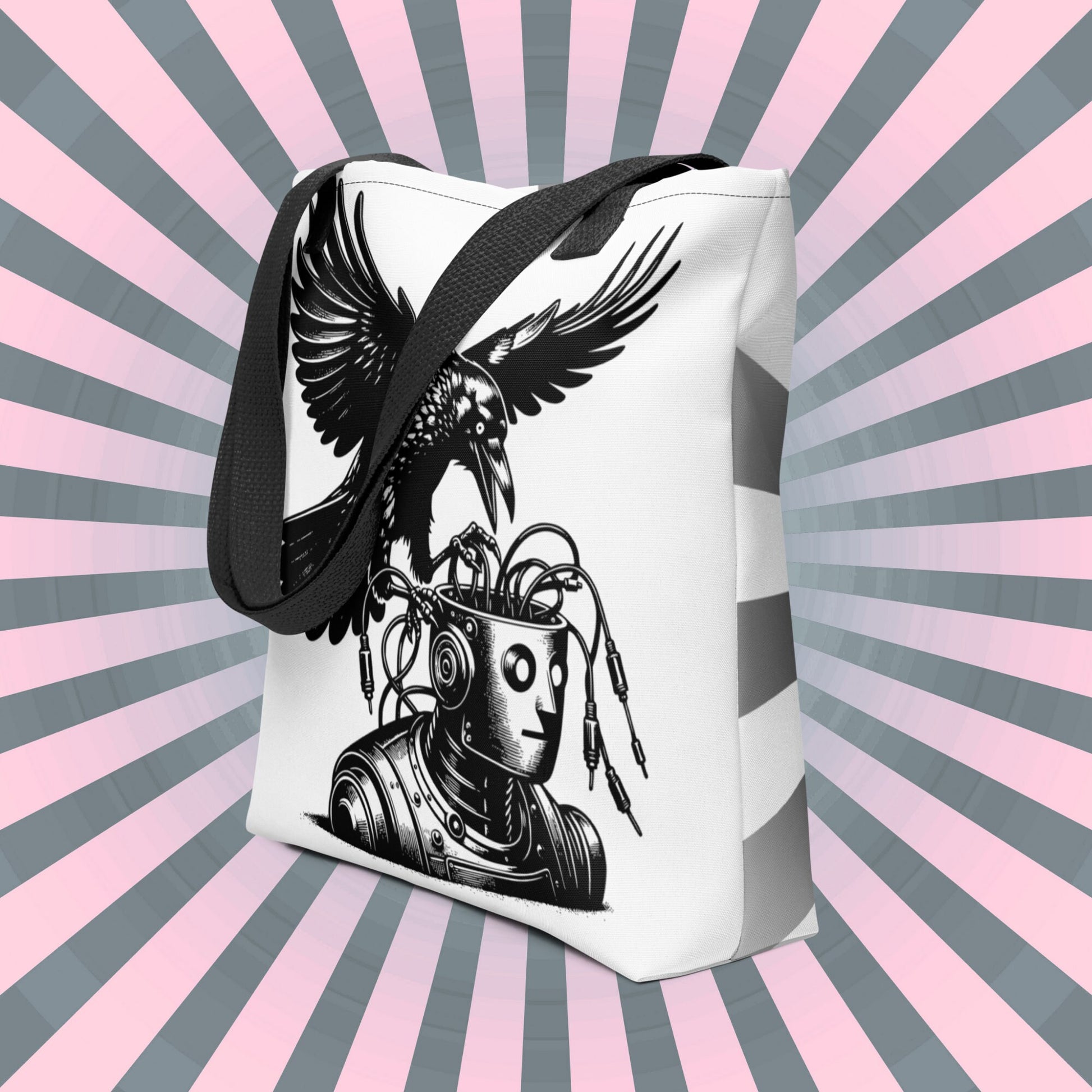 WHITE Pastel Goth Grunge Punk Raven Rewire Robot Tote Bag Animal vs Tech Gothic DreamSage Tote Bag