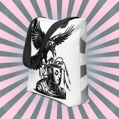 WHITE Pastel Goth Grunge Punk Raven Rewire Robot Tote Bag Animal vs Tech Gothic DreamSage Tote Bag