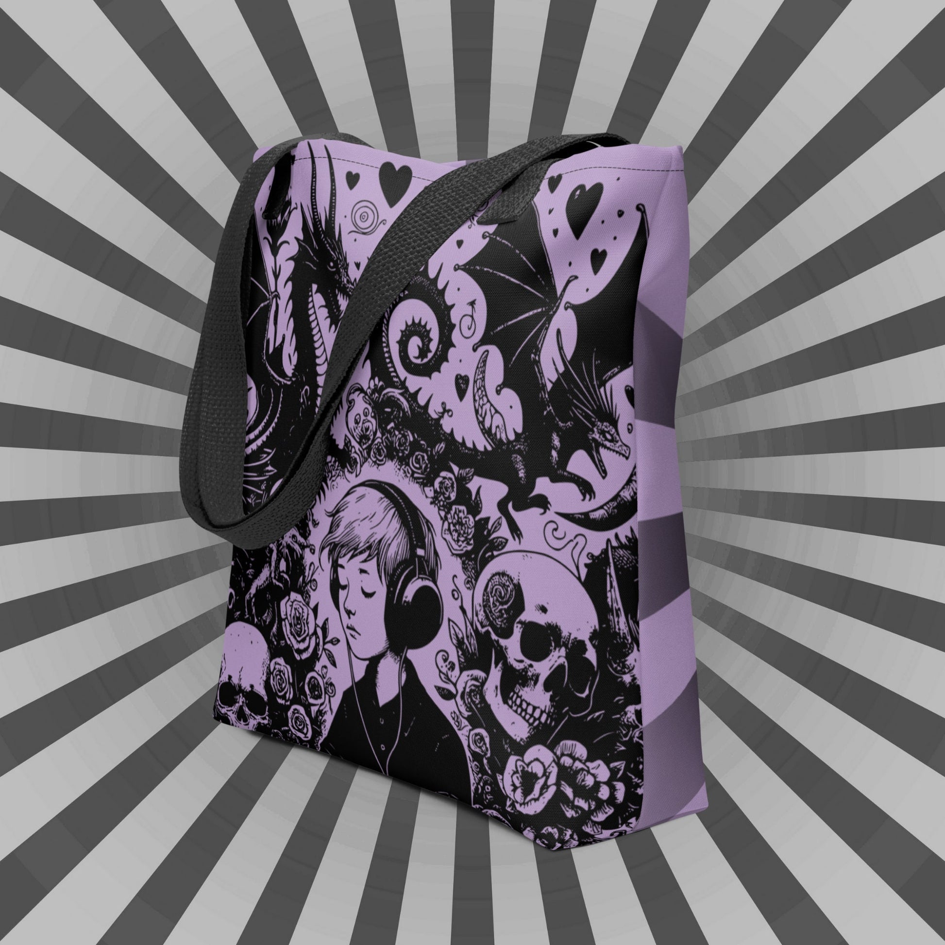 PURPLE Gothic Grunge Pastel Goth Drowning Out The Demons Tote Bag, Ventcore Darkcore Weird Stuff Dark Aesthetic Tote Bag
