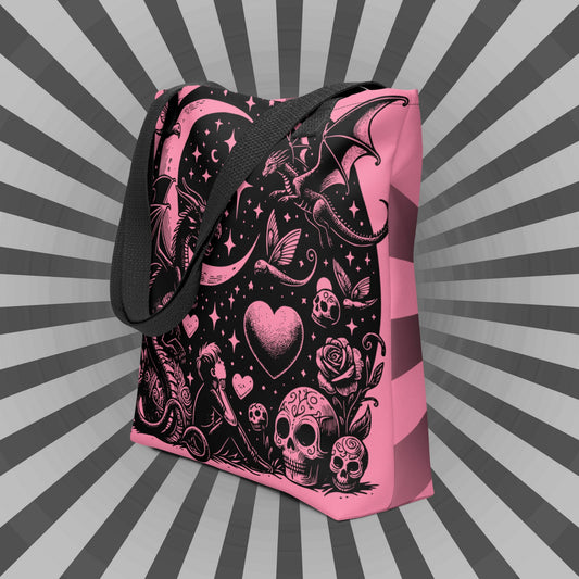 PINK Gothic Grunge Pastel Goth Moon Gazer Tote Bag, Ventcore Darkcore Weird Stuff Dark Aesthetic Tote Bag