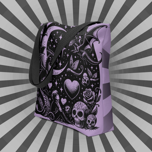 PURPLE Gothic Grunge Pastel Goth Moon Gazer Tote Bag, Ventcore Darkcore Weird Stuff Dark Aesthetic Tote Bag
