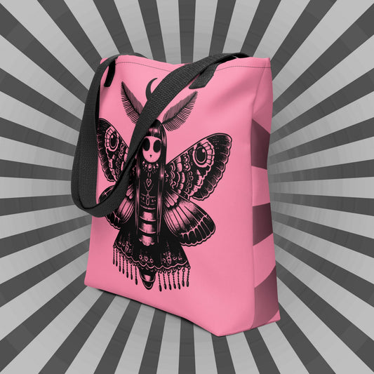 PINK Gothic Grunge Pastel Goth Luna Moth Tote Bag, Dreamcore Ventcore Darkcore Weird Stuff Dark Aesthetic Tote Bag