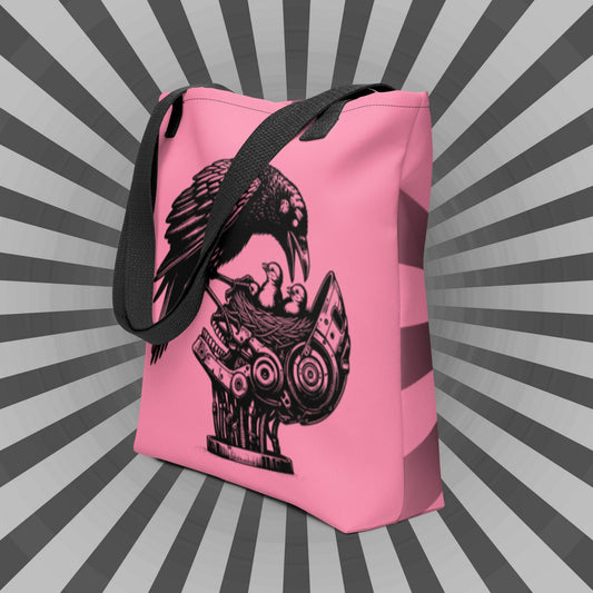 Pink Pastel Goth Grunge Punk Raven Nest Robot Tote Bag Animal vs Tech Gothic DreamSage Tote Bag