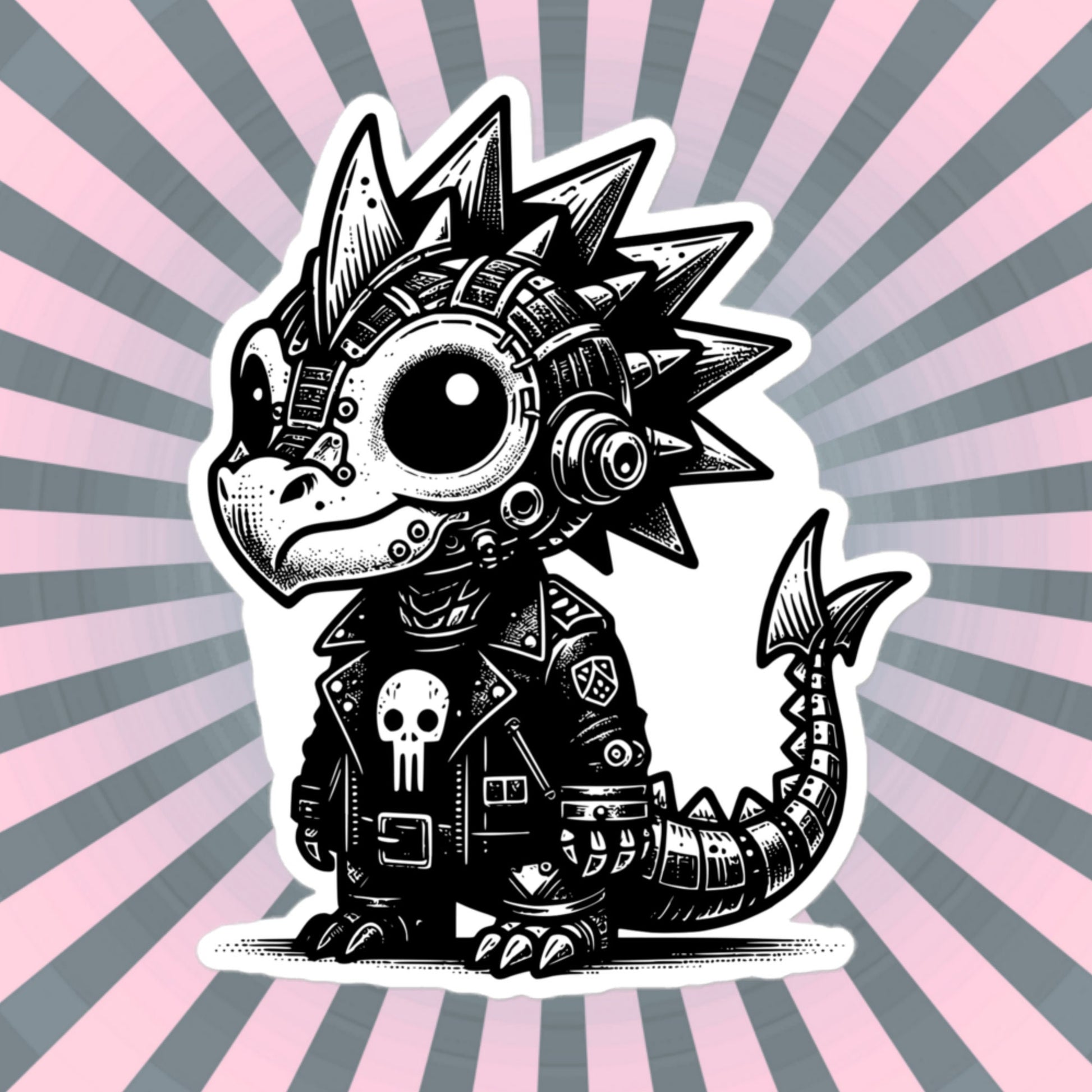 Cute Cyberpunk Cyborg Dragon Gothic Vinyl Waterproof Sticker, Dreamcore Darkcore Weirdcore Cryptid Sticker Weird Stuff Unique Gift