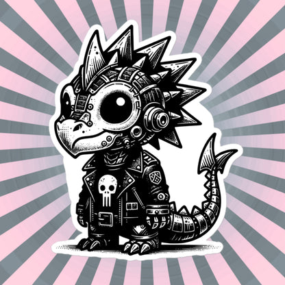 Cute Cyberpunk Cyborg Dragon Gothic Vinyl Waterproof Sticker, Dreamcore Darkcore Weirdcore Cryptid Sticker Weird Stuff Unique Gift