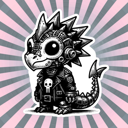 Cute Cyberpunk Cyborg Dragon Gothic Vinyl Waterproof Sticker, Dreamcore Darkcore Weirdcore Cryptid Sticker Weird Stuff Unique Gift