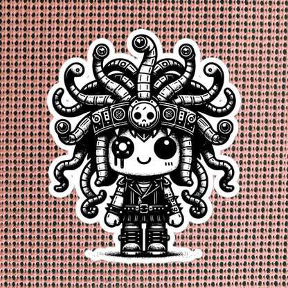 Cute Cyberpunk Cyborg Medusa Gothic Vinyl Waterproof Sticker, Dreamcore Darkcore Weirdcore Cryptid Sticker Weird Stuff Unique Gift