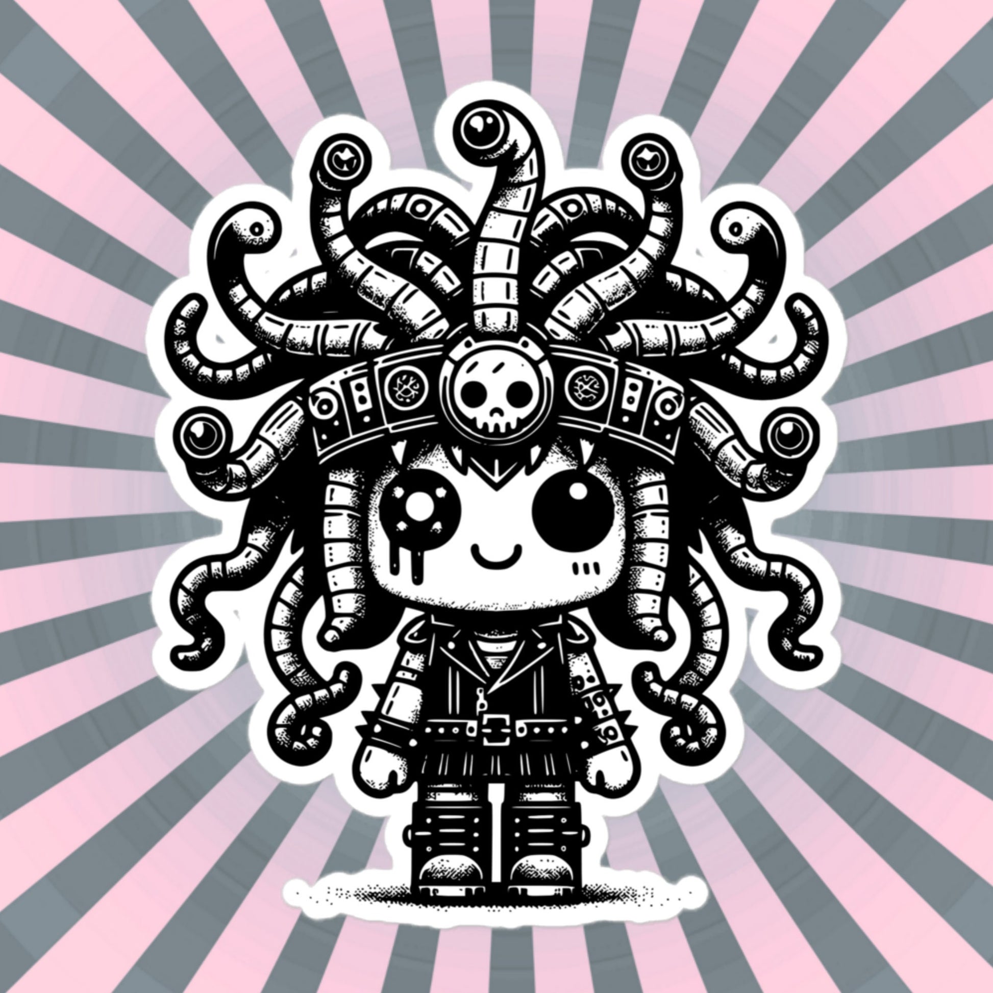 Cute Cyberpunk Cyborg Medusa Gothic Vinyl Waterproof Sticker, Dreamcore Darkcore Weirdcore Cryptid Sticker Weird Stuff Unique Gift