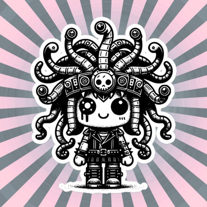 Cute Cyberpunk Cyborg Medusa Gothic Vinyl Waterproof Sticker, Dreamcore Darkcore Weirdcore Cryptid Sticker Weird Stuff Unique Gift