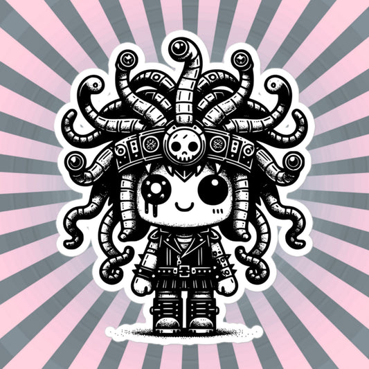 Cute Cyberpunk Cyborg Medusa Gothic Vinyl Waterproof Sticker, Dreamcore Darkcore Weirdcore Cryptid Sticker Weird Stuff Unique Gift