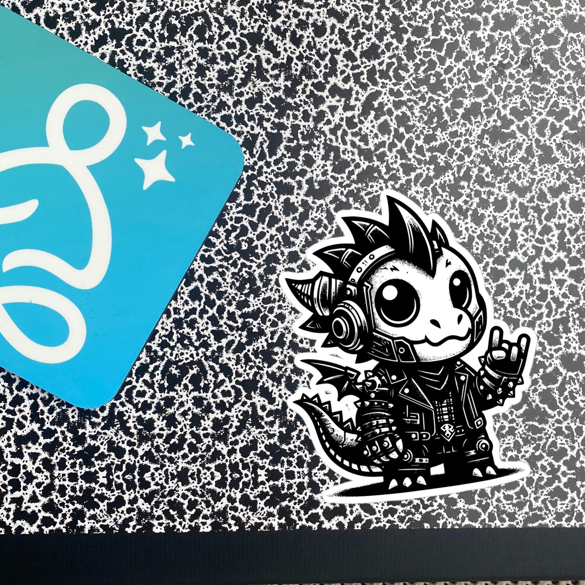 Cute Cyberpunk Cyborg Dragon Rock Out Gothic Vinyl Waterproof Sticker, Dreamcore Weirdcore Cryptid Sticker Weird Stuff Unique Gift
