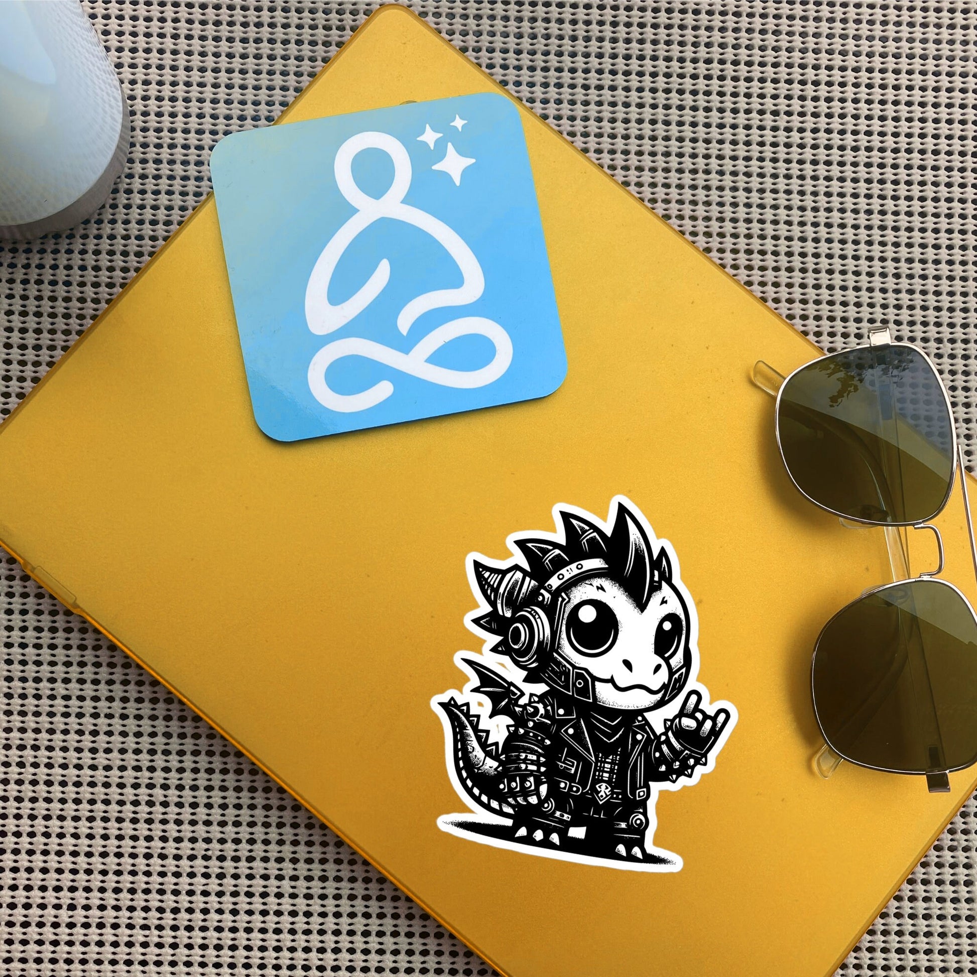 Cute Cyberpunk Cyborg Dragon Rock Out Gothic Vinyl Waterproof Sticker, Dreamcore Weirdcore Cryptid Sticker Weird Stuff Unique Gift
