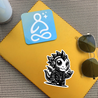 Cute Cyberpunk Cyborg Dragon Rock Out Gothic Vinyl Waterproof Sticker, Dreamcore Weirdcore Cryptid Sticker Weird Stuff Unique Gift