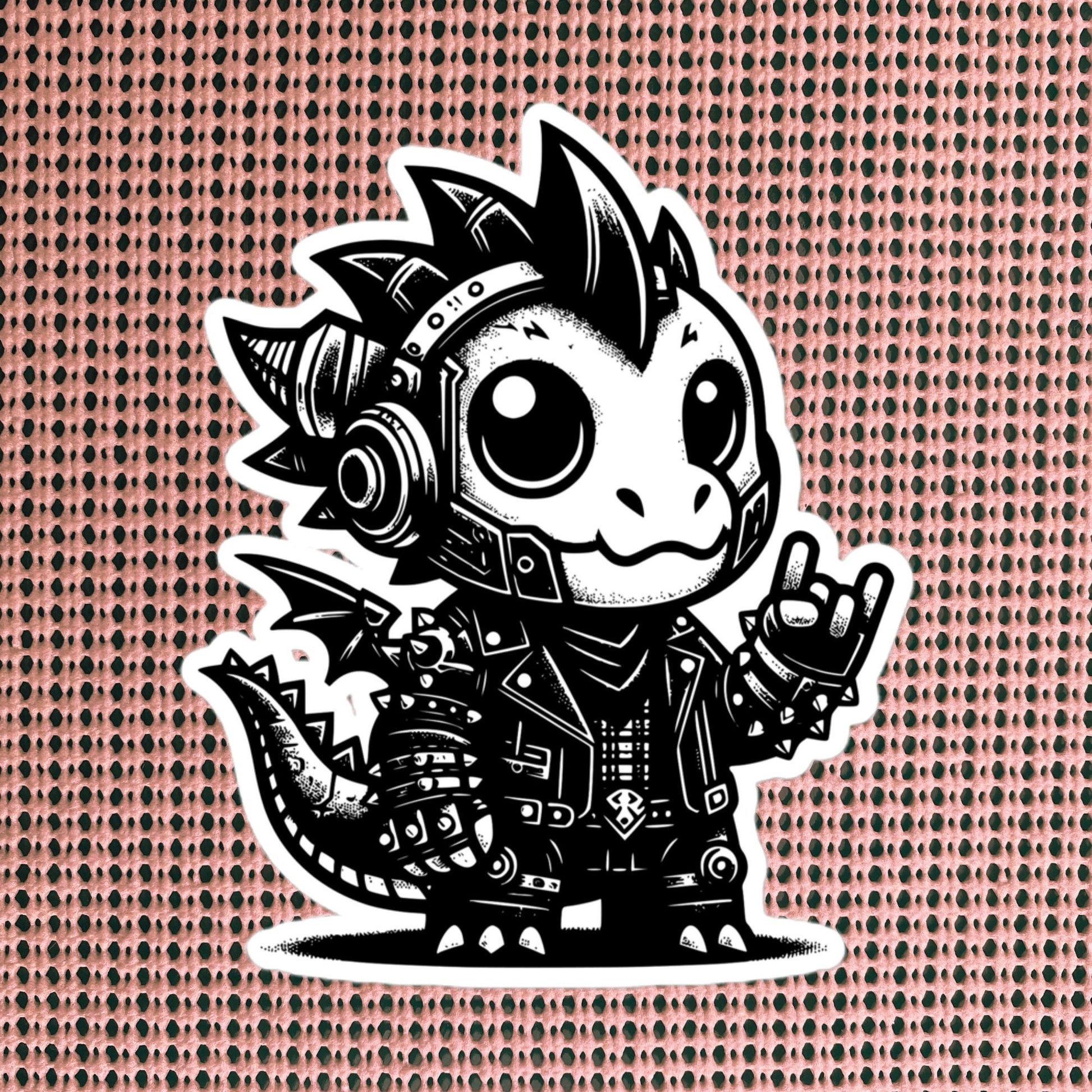 Cute Cyberpunk Cyborg Dragon Rock Out Gothic Vinyl Waterproof Sticker, Dreamcore Weirdcore Cryptid Sticker Weird Stuff Unique Gift