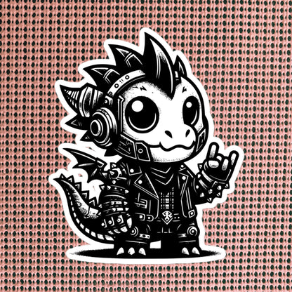 Cute Cyberpunk Cyborg Dragon Rock Out Gothic Vinyl Waterproof Sticker, Dreamcore Weirdcore Cryptid Sticker Weird Stuff Unique Gift