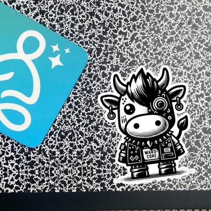 Gothic Grunge Punkrock Cyborg Cow Sticker Vinyl Waterproof Cyberpunk Animal Sticker for Tumblers, Car Bumpers, Books and Crafts