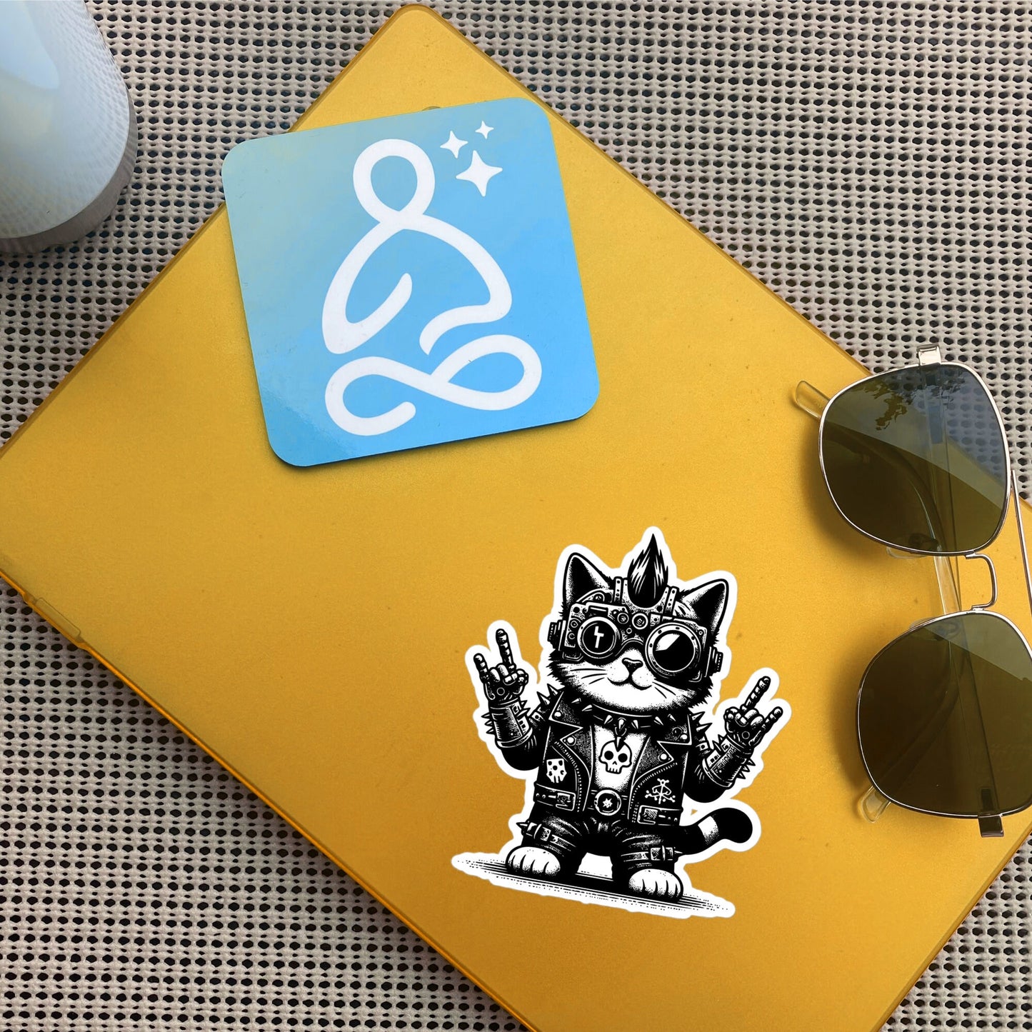 Gothic Grunge Punkrock Cyborg Kitty Cat Sticker Vinyl Waterproof Cyberpunk Animal Sticker for Tumblers, Car Bumpers, Books and Crafts