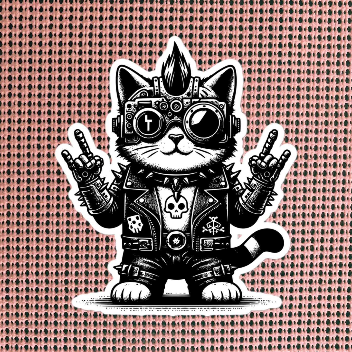 Gothic Grunge Punkrock Cyborg Kitty Cat Sticker Vinyl Waterproof Cyberpunk Animal Sticker for Tumblers, Car Bumpers, Books and Crafts