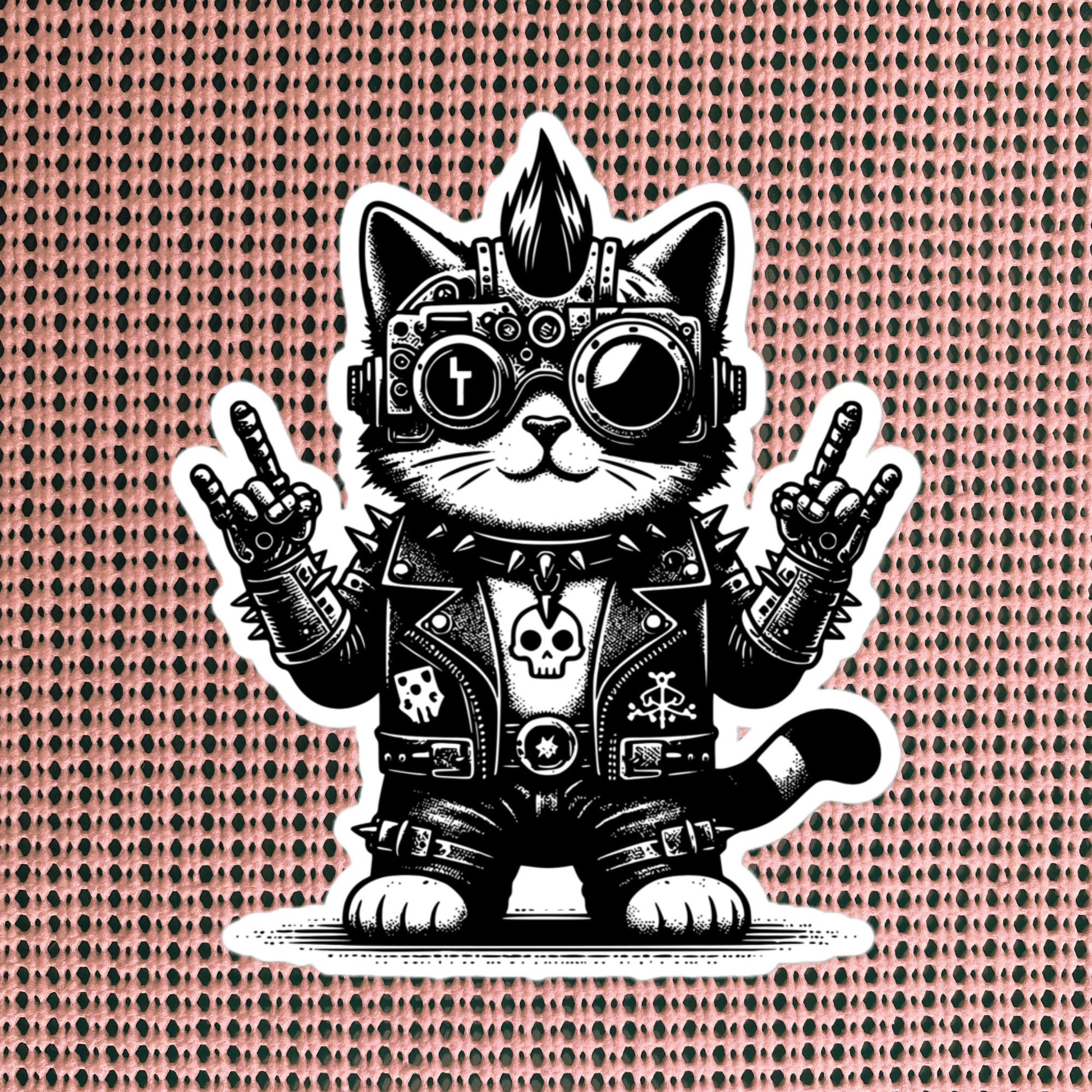 Gothic Grunge Punkrock Cyborg Kitty Cat Sticker Vinyl Waterproof Cyberpunk Animal Sticker for Tumblers, Car Bumpers, Books and Crafts
