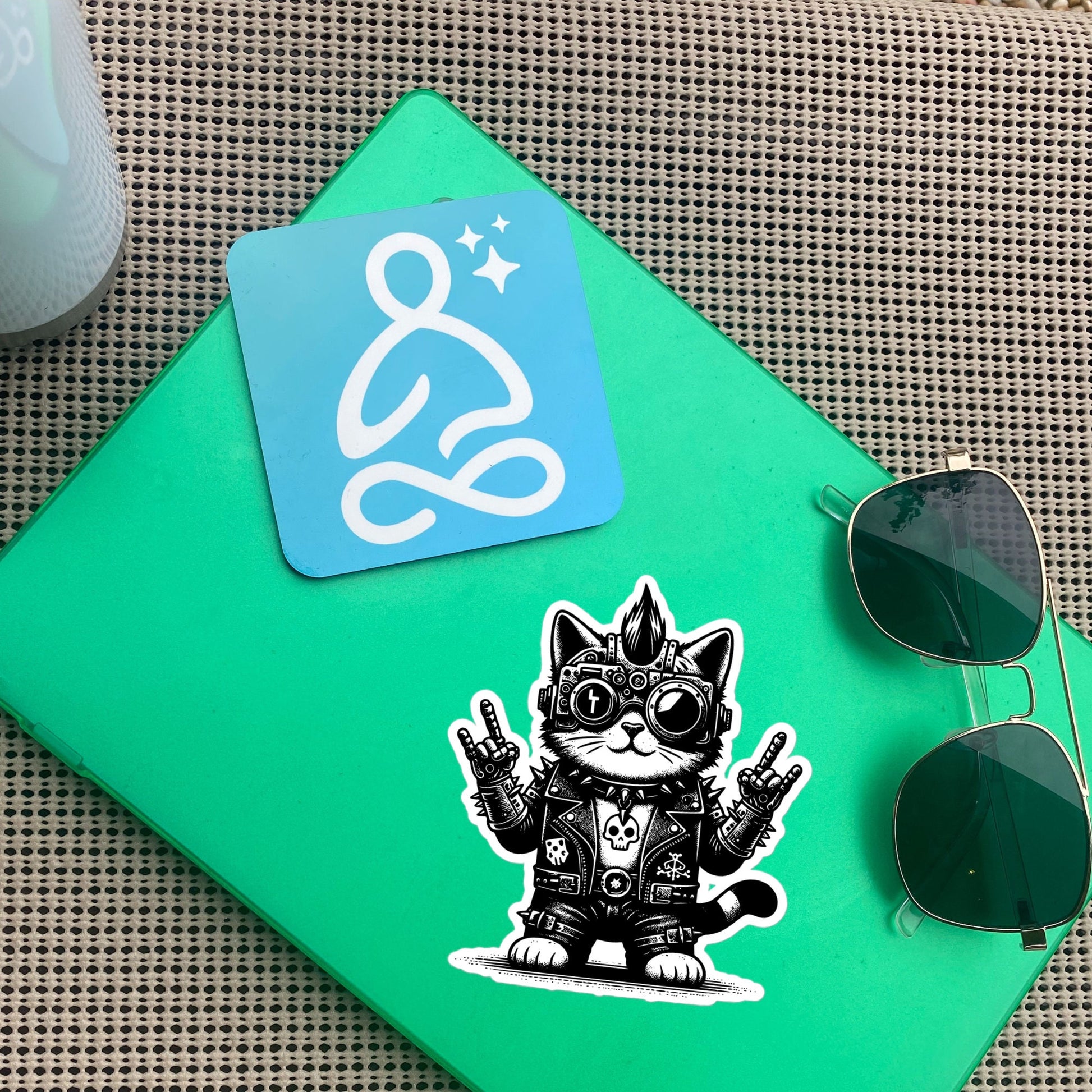Gothic Grunge Punkrock Cyborg Kitty Cat Sticker Vinyl Waterproof Cyberpunk Animal Sticker for Tumblers, Car Bumpers, Books and Crafts