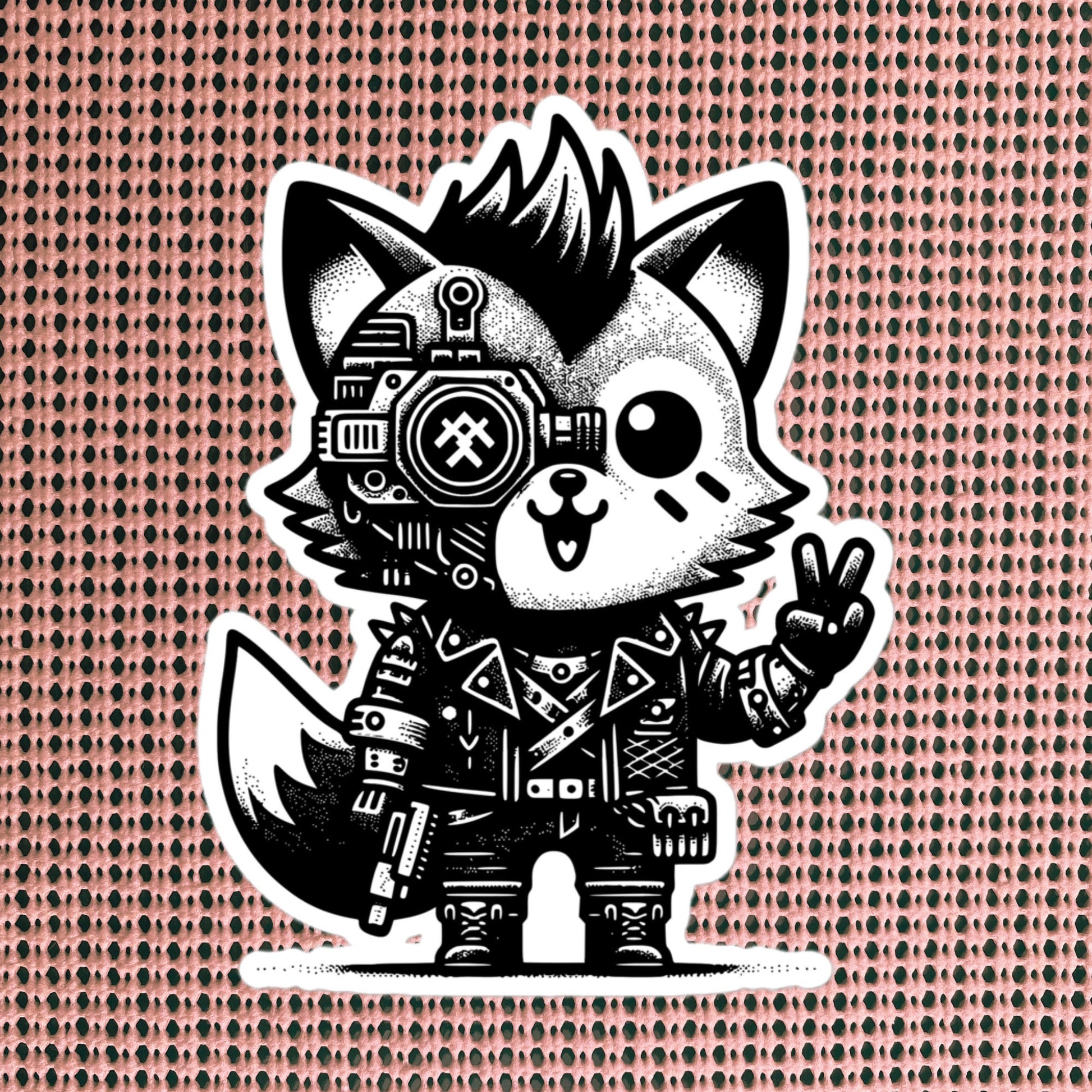 Gothic Grunge Punkrock Cyborg Fox Sticker Vinyl Waterproof Cyberpunk Animal Sticker for Tumblers, Car Bumpers, Books and Crafts