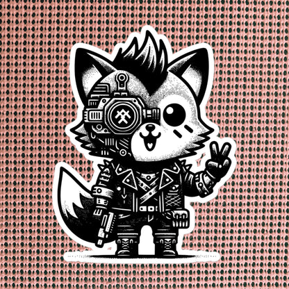 Gothic Grunge Punkrock Cyborg Fox Sticker Vinyl Waterproof Cyberpunk Animal Sticker for Tumblers, Car Bumpers, Books and Crafts