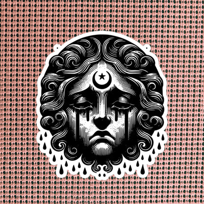 Gothic Dark Aesthetic Crying Dark Cherub Goddess Grunge Vinyl Waterproof Sticker for Tumblers, Car Bumpers, Books and Crafts