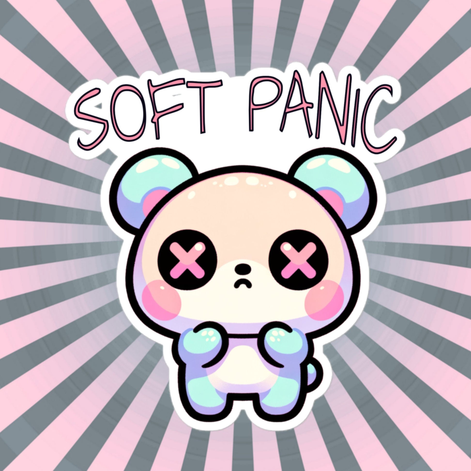 Weirdcore Pastel Goth Grunge Cute Anxious Bear Sticker Soft Panic Vinyl Waterproof Sticker Weird Stuff Oddcore Gift